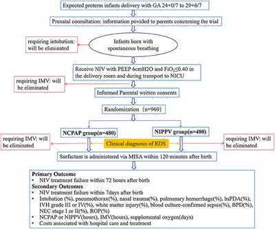 A multicenter, randomized controlled, non-inferiority trial, comparing nasal continuous positive airway pressure with nasal intermittent positive pressure ventilation as primary support before minimally invasive surfactant administration for preterm infants with respiratory distress syndrome (the NIV-MISA-RDS trial): Study protocol